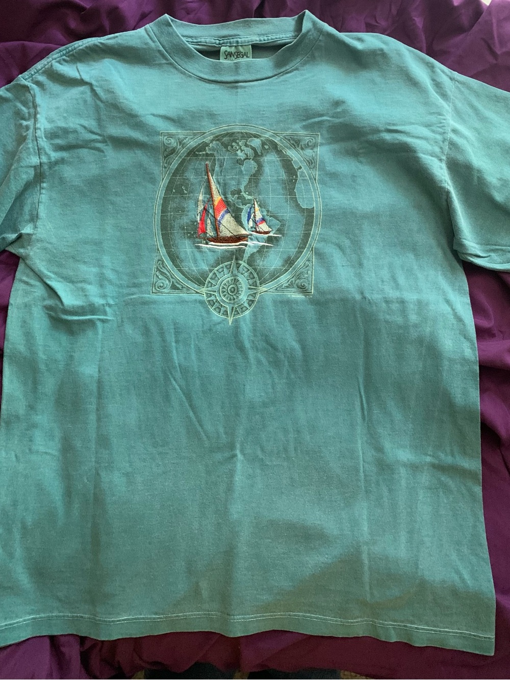 Teal Color Embroidered Sailboat Tee by Sanségal Sportswear.